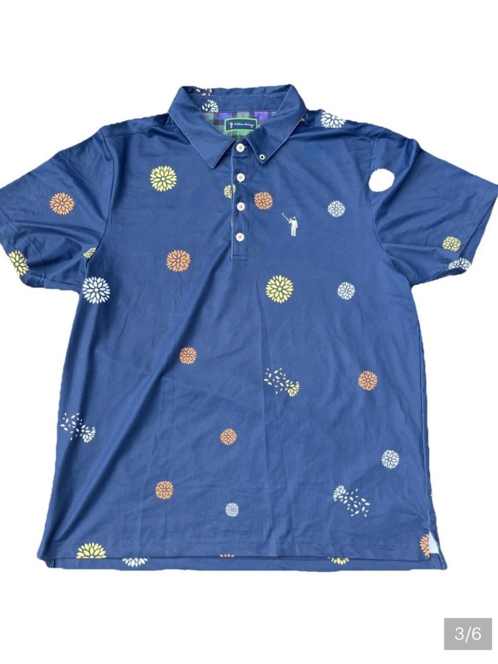 William Murray Men’s Golf Polo Shirt Blue Floral Size L